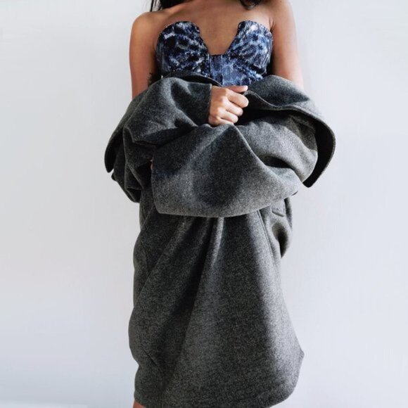 NWT Zara blue, silver & black sequin short mini corset style holiday dress, M - Picture 2 of 8